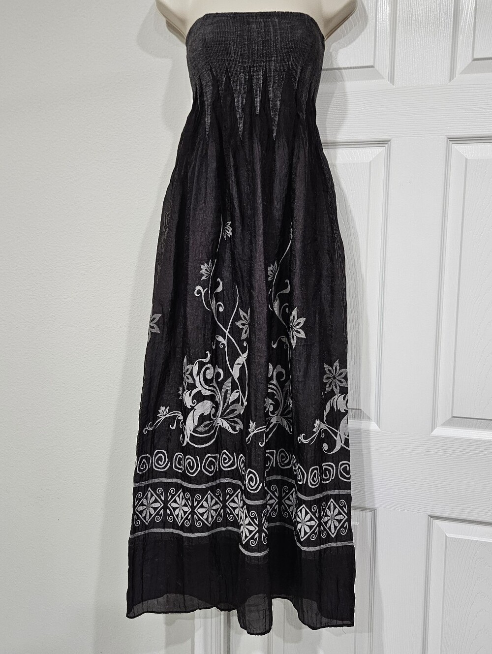 Black Strapless Floral Maxi Dress